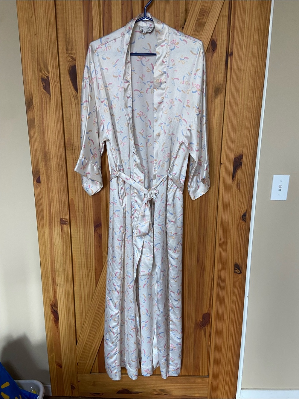 Dior Cream vintage brush and ribbon 🎀 design Long Satin Robe with Self-Tie Belt